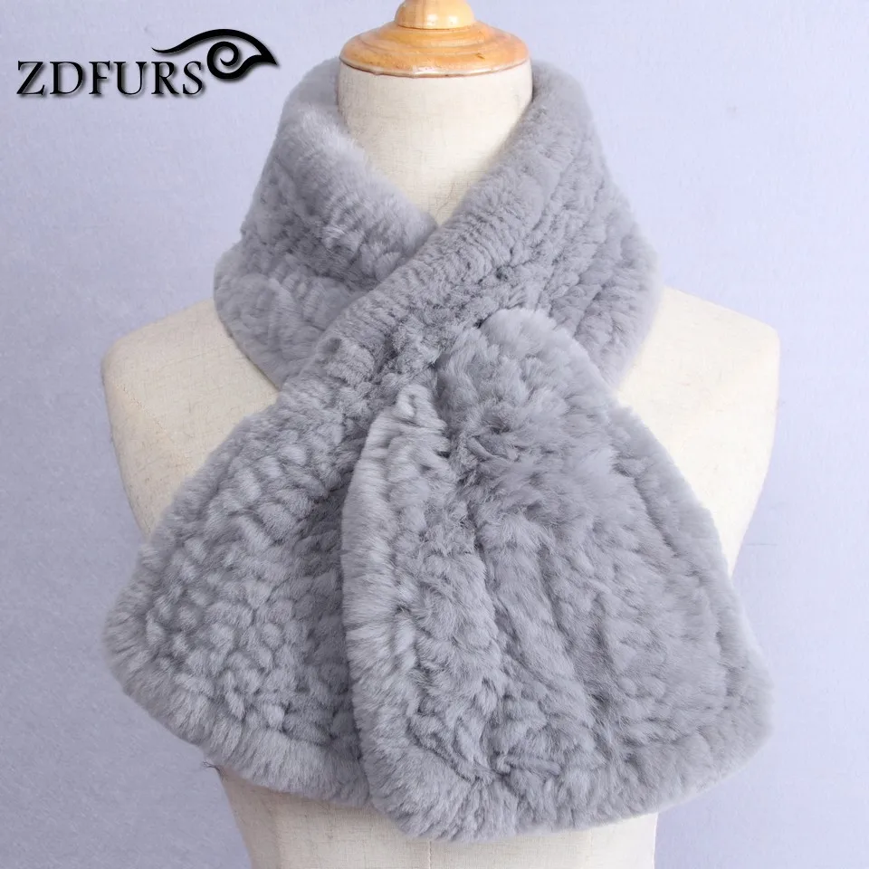 ZDFURS* Высокое качество, модные женские вязаные шарфы из меха кролика Рекс, натуральный меховой шейный платок, зимние меховые накидки, шарф рыбий хвост - Цвет: light grey
