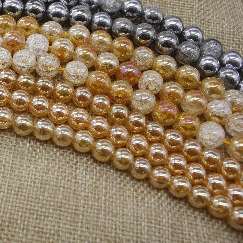 Круглые бусины цвета шампанского с гальваническим покрытием из натурального