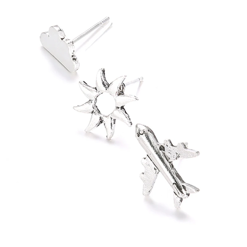 Женские серьги гвоздики 3 шт./компл. Креатив солнце облако самолет геометрическое