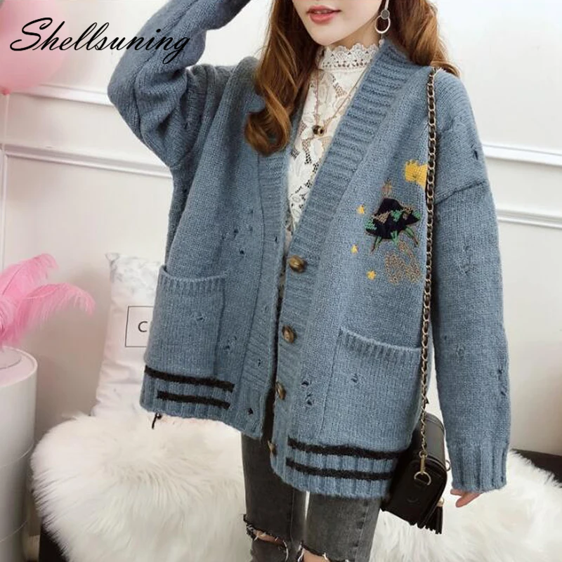 Shellsuning корейский свитер с дырками для женщин осень зима эластичные негабаритные