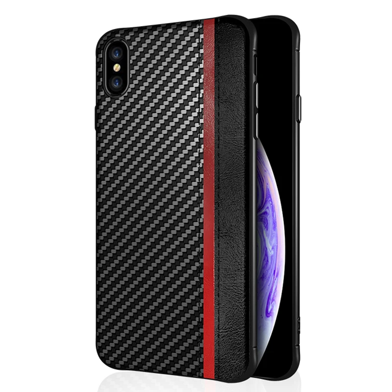 

For iPhone 6 7 8 Plus X XS XR Max Leather Case Vpower Carbon Fiber Protection Phone Back Cover for iPhone XS Max PU Leather Case