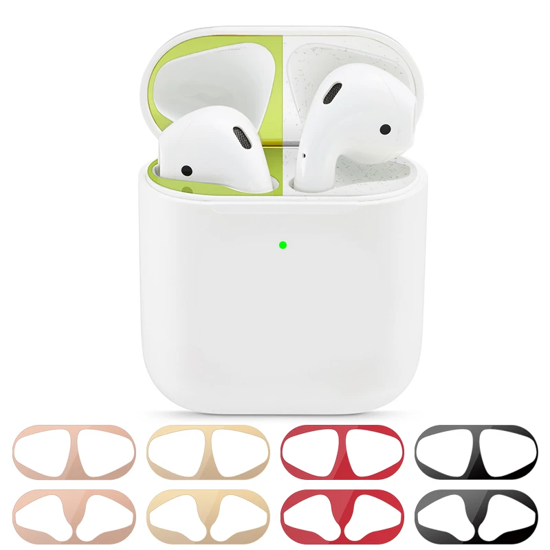 Металлическая защита от пыли Защитная Наклейка для AirPods 2 Чехол защитный аксессуар для Apple AirPods металлическая стружка пленка наклейка