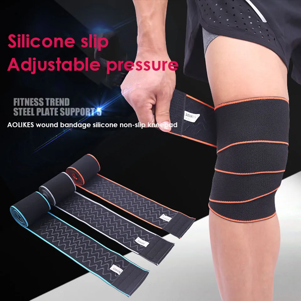 

AOLIKES 1PCS 1.5m*8cm Weightlifting Knee Support Wrap Braces Elastic Bandage Leg Compression Strap Calf Knee Pads Safety