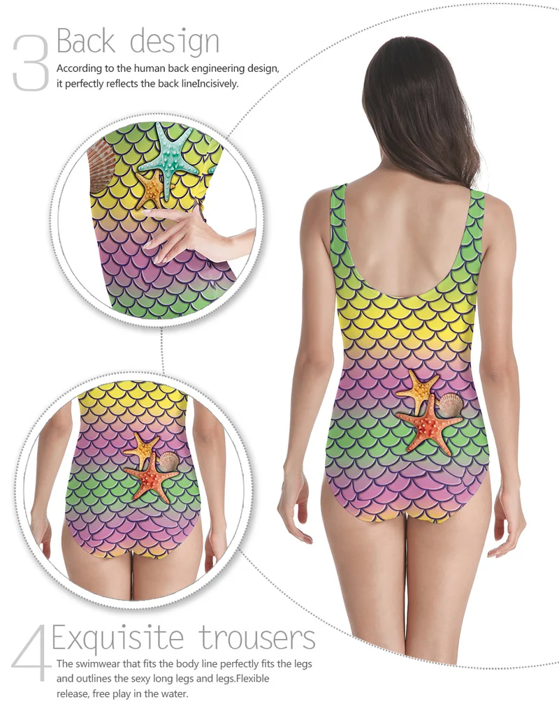 Цельный купальник Русалочка звезда рыбья чешуя Печатный сексуальный женский