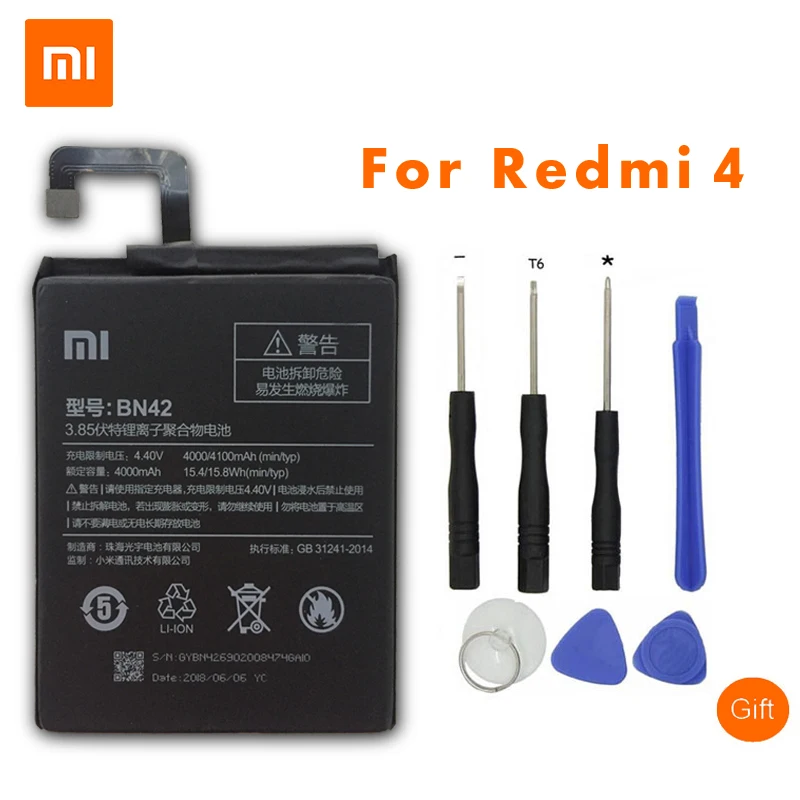 Оригинальный Xiaomi BN42 запасная батарея для Redmi 4 Hongmi4 батареи мобильного телефона 4000