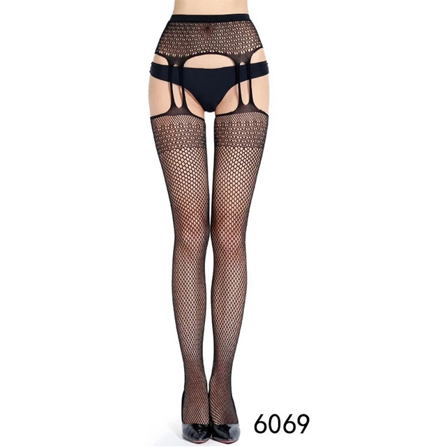 S5003-69 Women Sexy Transparent Slim Fishnet Pantyhose Club Party Net Holes Black Tights Thigh High Stockings Small/Middle/Big Mesh - Цвет: S5003-69
