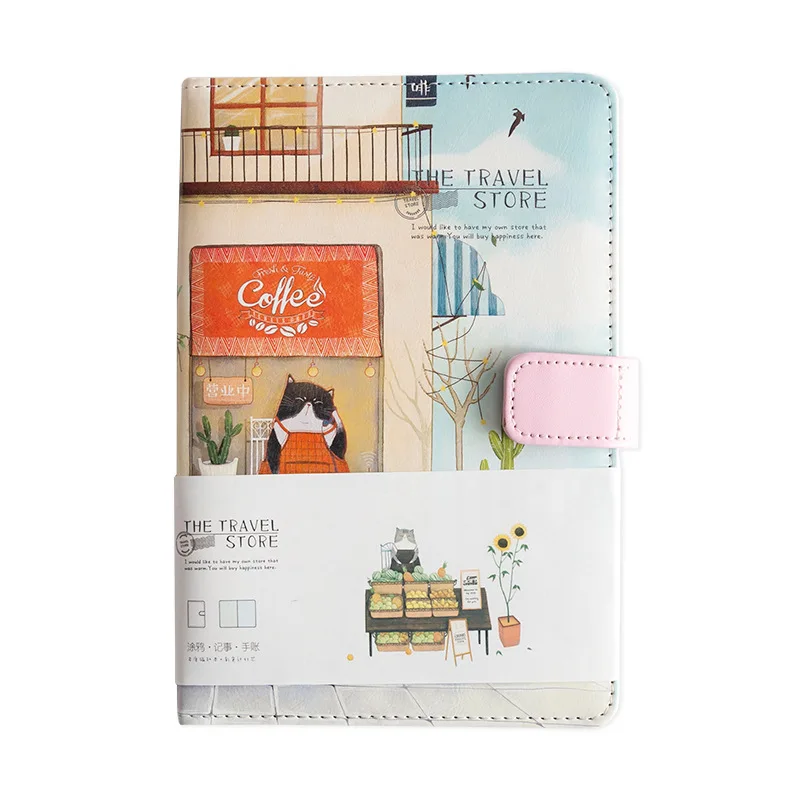 Travel Cat B A5 Ван Гог милый кожаный карманный Bullet Journal планировщик персональный органайзер Еженедельный дневник путешественник блокнот с цветными страницами канцелярские принадлежности - Цвет: Travel Cat B