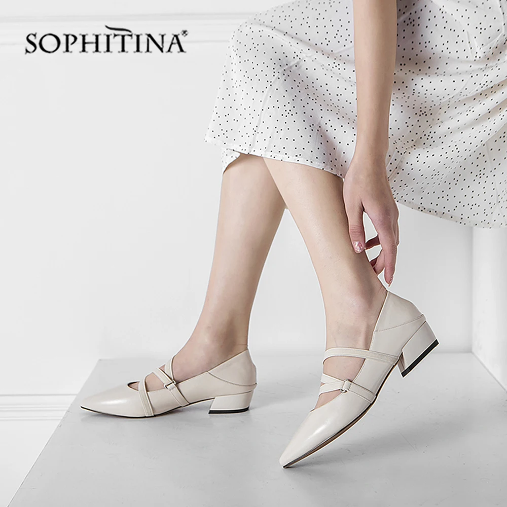 SOPHITINA/Лидер продаж; женские туфли-лодочки для отдыха; обувь из коровьей кожи высокого качества на среднем квадратном каблуке; Модные Повседневные туфли-лодочки с ремешком и пряжкой; MO146