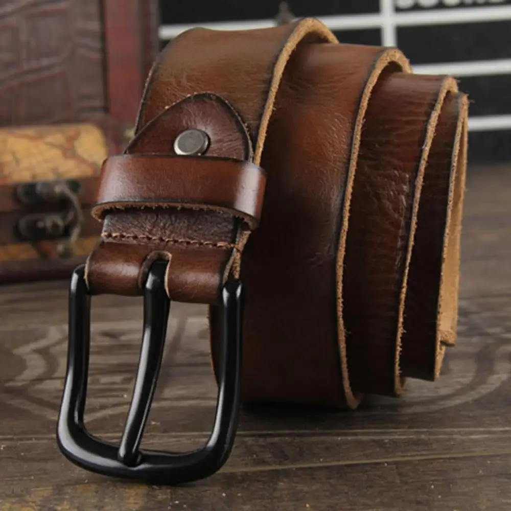 Мужской ремень FAJARINA черный из натуральной кожи с застежкой и пряжкой в стиле