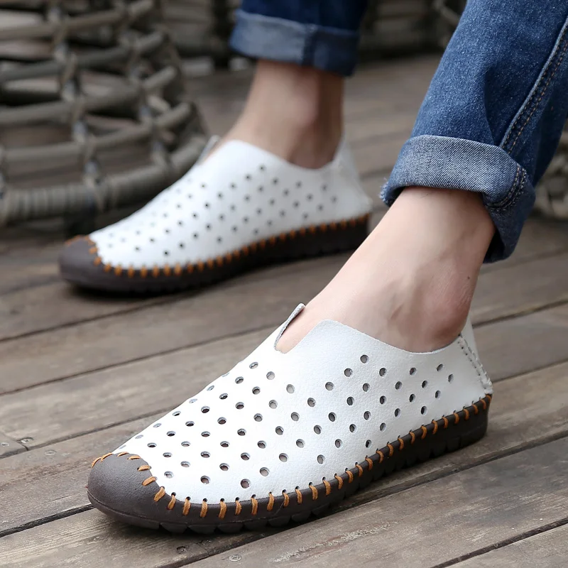 CNFIIA Mens Loafers Leather Footwear Men Shoes Male Slip-On Designer Blue Brown White Breathable | Обувь