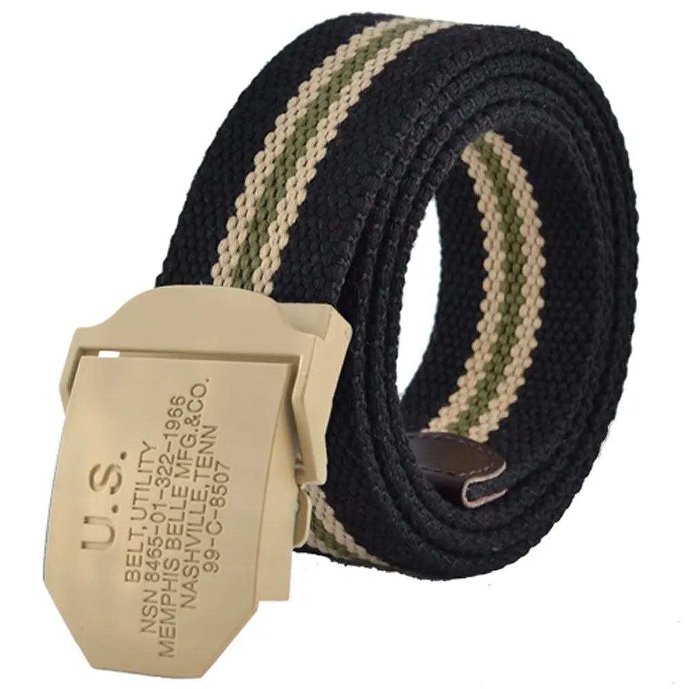 Black Stripe Yellow Популярные ремни 110 см 140 см военный холщовый ремень для мужчин и женщин ремни с пряжкой США роскошный спортивный джинсовый ремень на каждый день Cintos - Цвет: Black Stripe Yellow