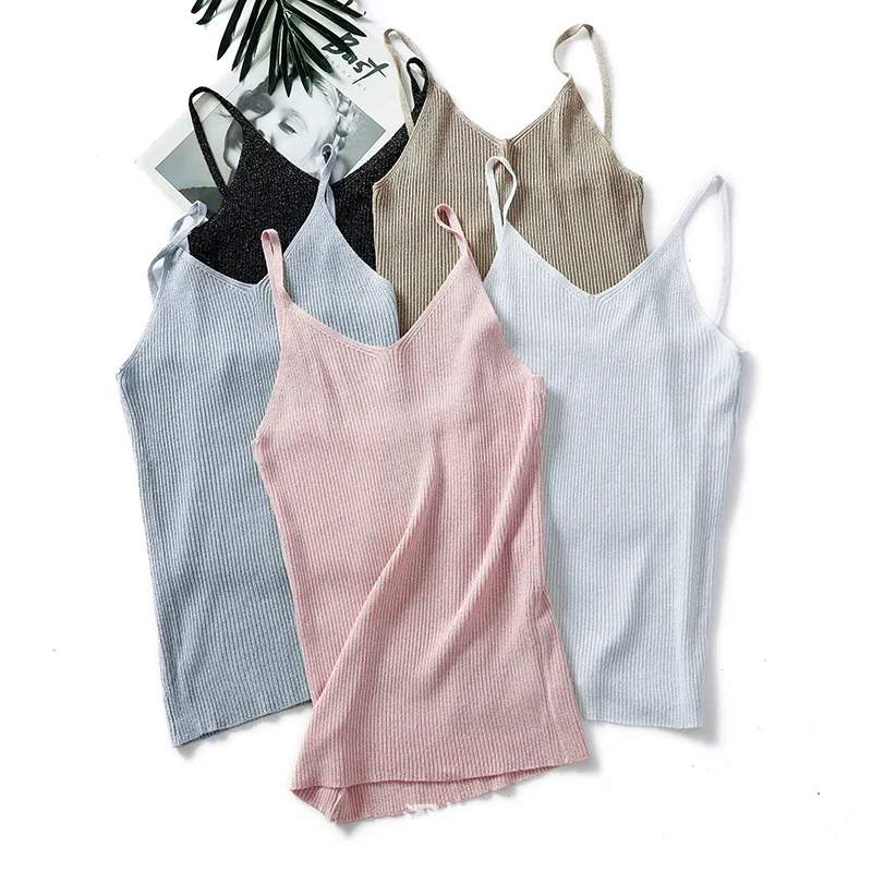 

Женский трикотажный топ, блестящий укороченный топ на бретельках, из хлопка, для лета, 2019