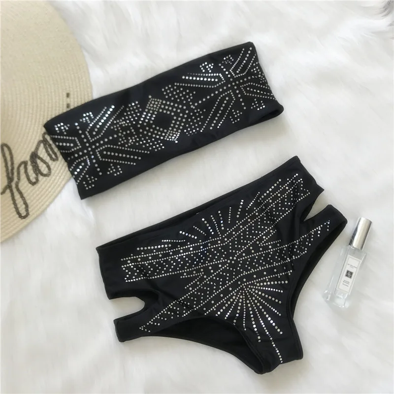 Pacento Блестящий бандо Бикини Набор Купальники женский в бразильском стиле с