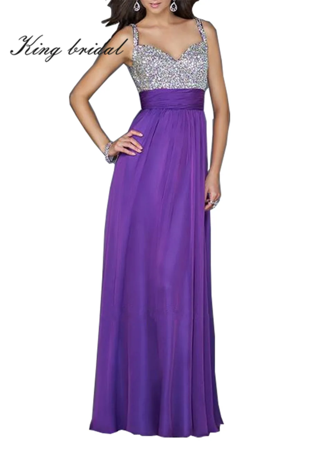 2017 Элегантный V Шеи Бисером Империя Длинные Шифон Вечерние Платья сексуальная