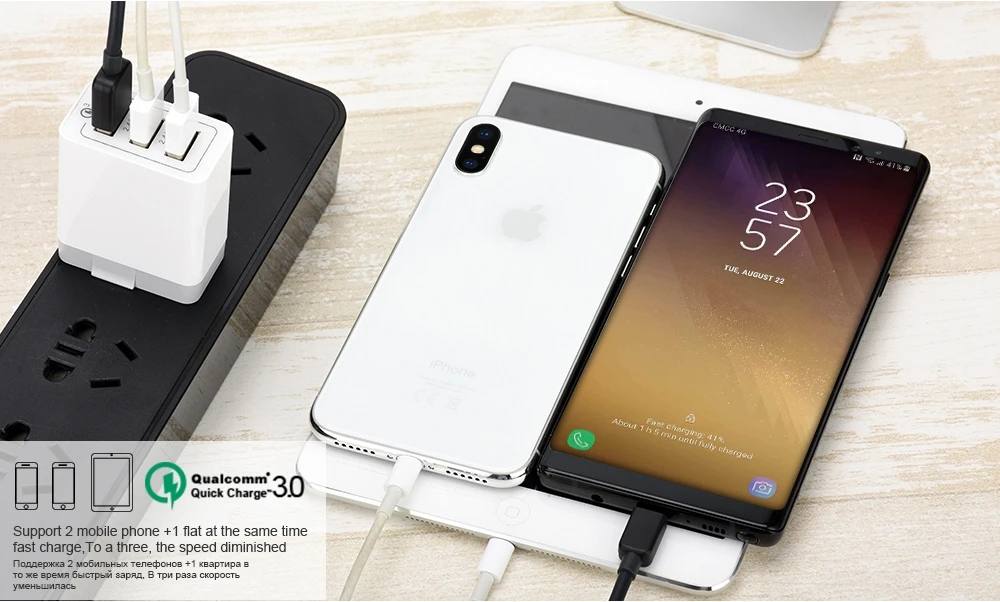 DCAE 3 USB QC 3,0 зарядное устройство для iphone X 8 ipad samsung S9 S8 huawei Xiaomi универсальный ЕС США штекер Быстрая зарядка Телефон Настенный адаптер