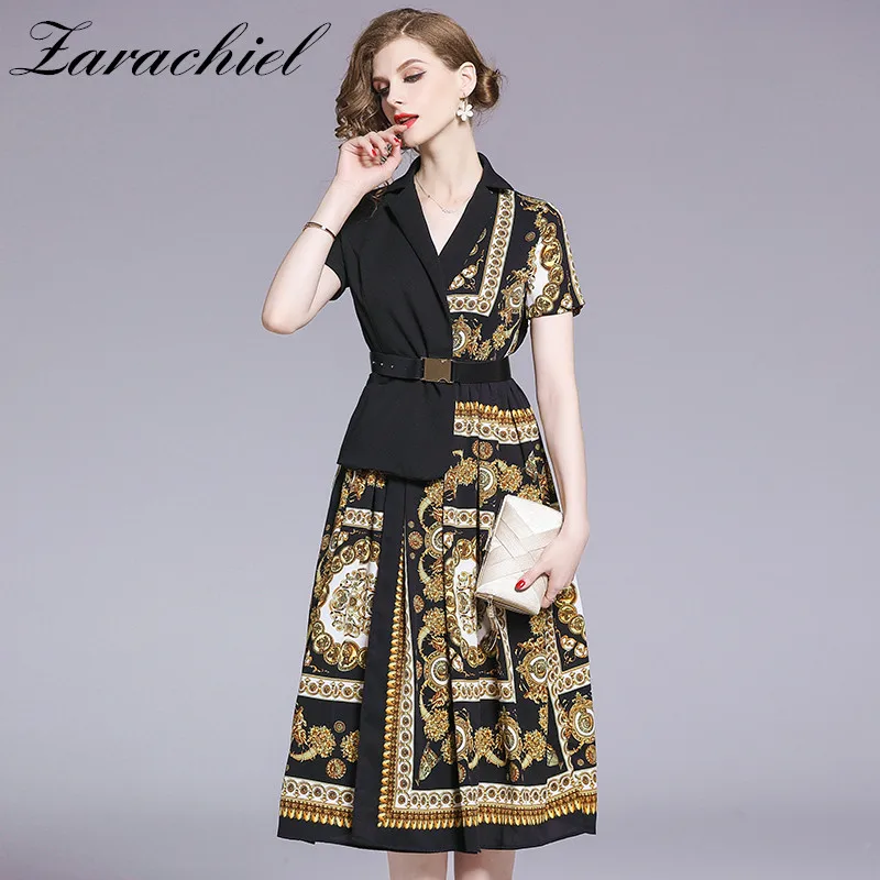 Офисные женские туфли зубчатый лоскутное платье с принтом 2019 летнее для женщин в