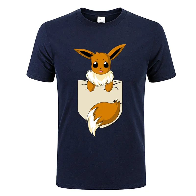 Kawaii Pocket fox футболка для мужчин милые футболки с покемоном Иви мужская коротким