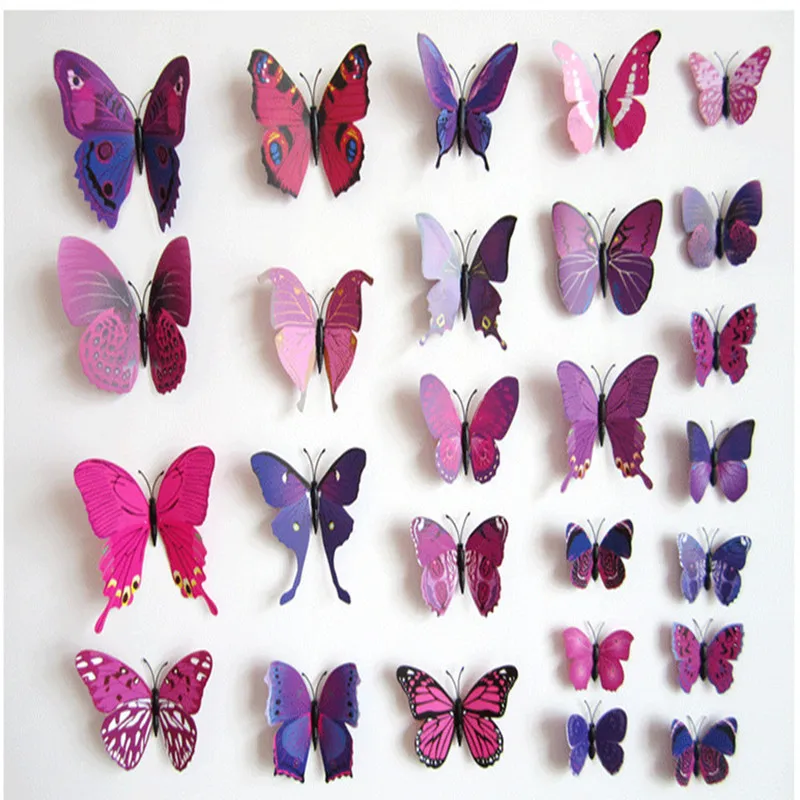 Горячая продажа 12 шт ПВХ 3d бабочки наклейки на стену домашний декор с магнитом