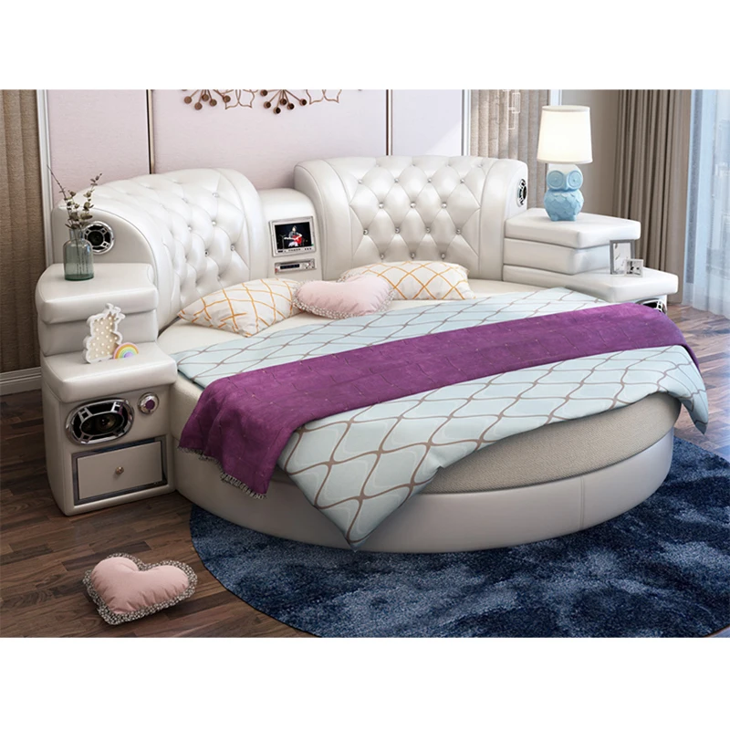 CBMMART king size круглая кровать на продажу, красная кожа вокруг кровати с матрасом