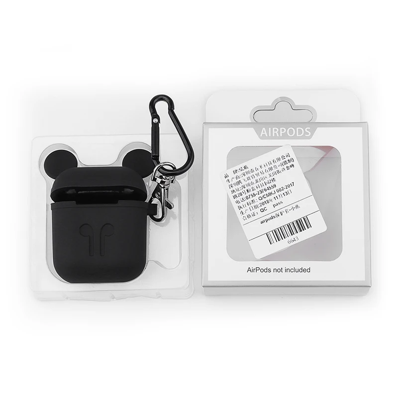 Черный Для AirPods 2 Чехол милый мультфильм защитный чехол для Airpods беспроводные наушники чехол для Airpods i9S/i10 i12 i20 130 аксессуары - Цвет: Черный