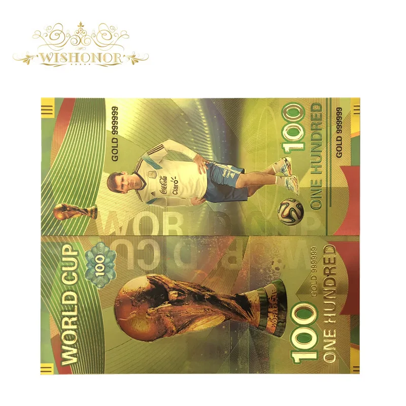2018 Российская банкнота Кубок мира Messi 100 рубль в 24k позолоченные бумажные деньги