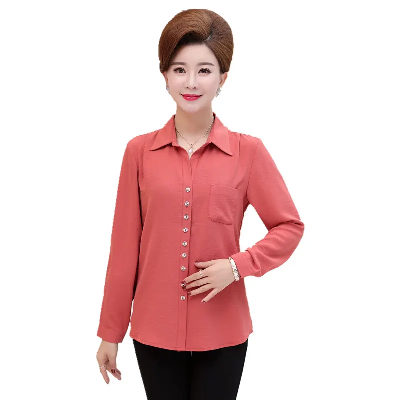 

"Blouse 2019 Spring autumn New Middle Age Mother Plus Size Women Solid color Top Long Sleeve Shirt Cardigan Coat