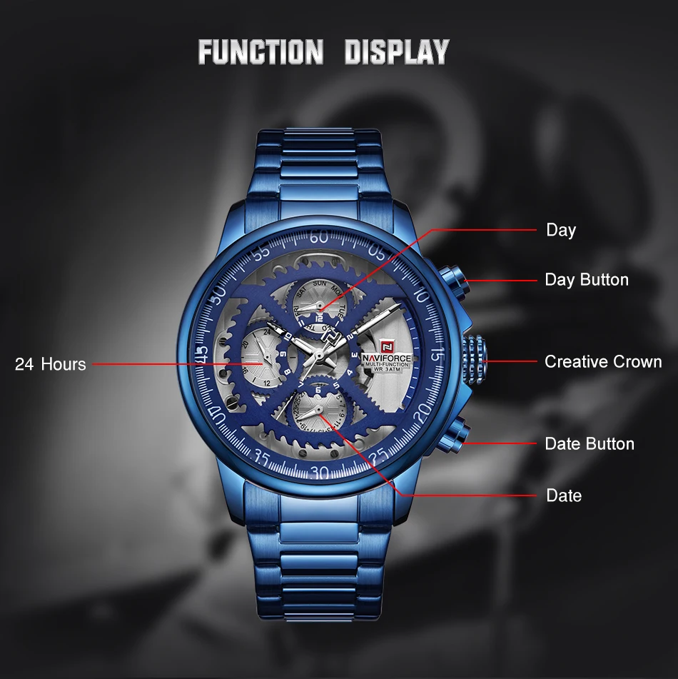 NAVIFORCE для мужчин s спортивные часы для мужчин лучший бренд класса люкс Полный сталь кварцевые Автоматическая Дата часы Мужской армии воен