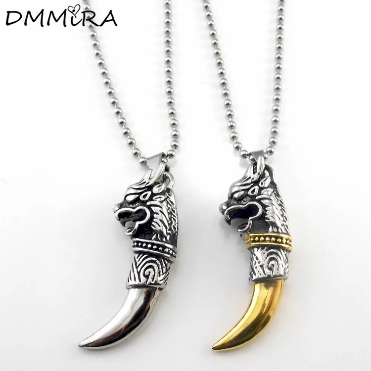 Новое поступление Модный кулон волчий зуб винтажное ожерелье из нержавеющей