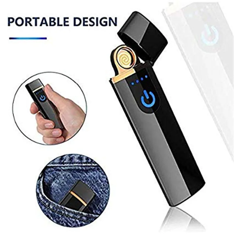 Мини USB зарядка сенсор сигарета свет ветрозащитный светодиодный сенсорный экран