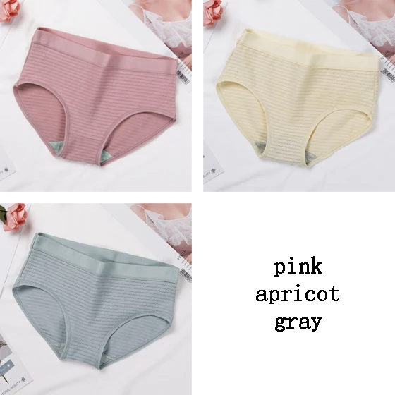 Pink Apricot Gray 3 шт./лот, женские трусики, нижнее белье, хлопковые удобные штаны, полосатые трусы, дышащие для девушек, трусики для девушек, женские трусики со средней посадкой, трусы DULASI - Цвет: Pink Apricot Gray