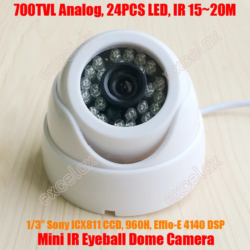 Аналоговая купольная камера видеонаблюдения 1/3 дюйма Sony 811 CCD + Effio E 4140 DSP 960H 700TVL 24