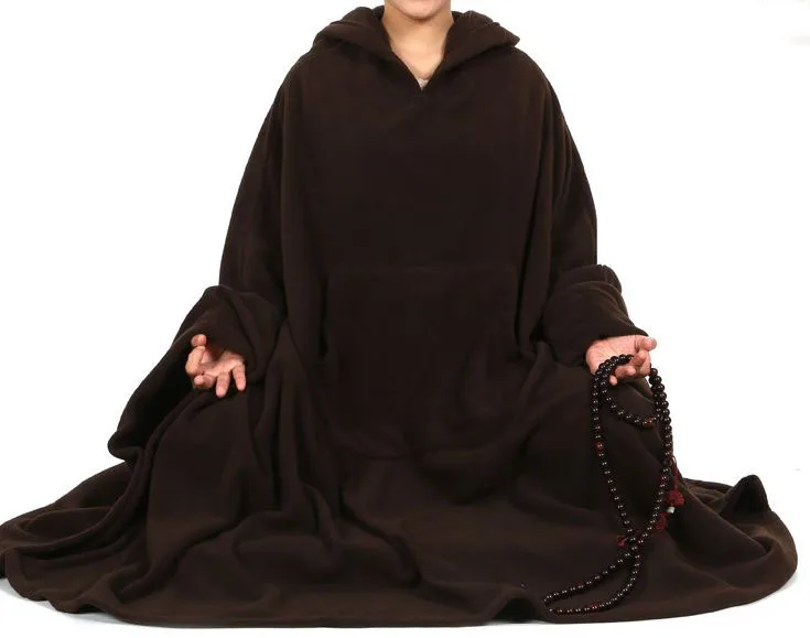 Флисовая накидка унисекс для медитации темно коричневая пальто в стиле бот