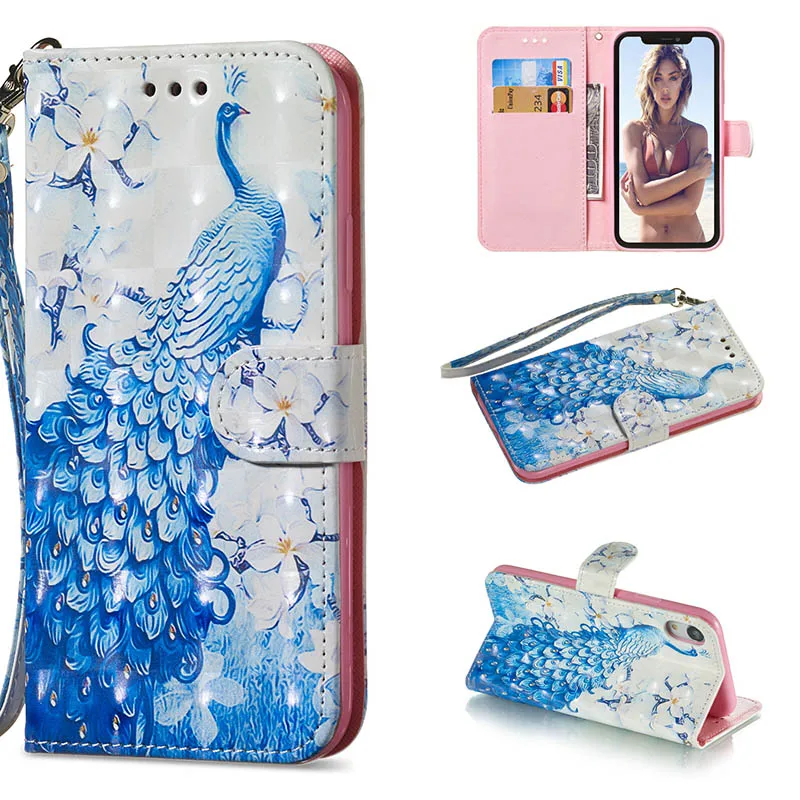 Blue Peacock Чехол-книжка с павлином из искусственной кожи+ Чехол-кошелек для Coque Xiao mi Pocophone F1 mi A2 Lite чехол s для Red mi 5 Plus Note 6 Pro 4X4 A132 - Цвет: Blue Peacock
