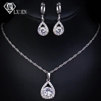 lxoen fashion hallow water drop crystal jewelry sets for women hoops and necklace zircon wedding set jewelry gift