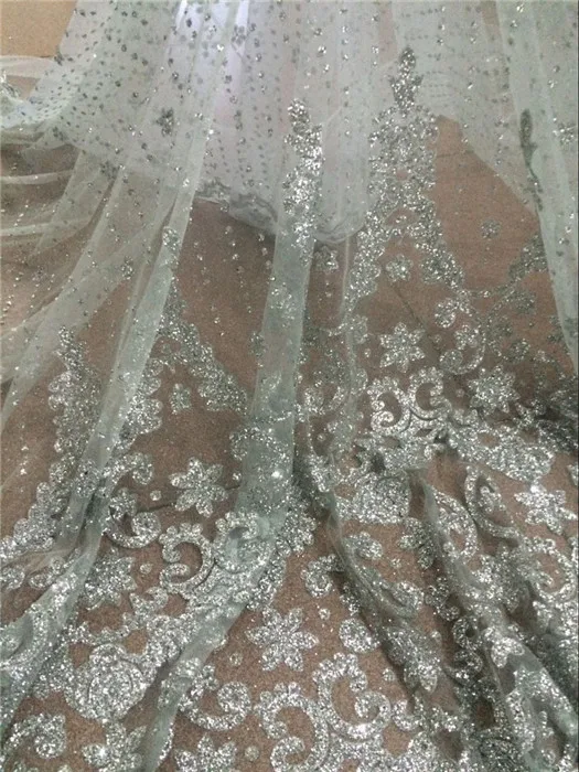 

Wonderful gold with glitter French lace fabric African net lace/tulle material for evening dress UN17(5yards/pc)
