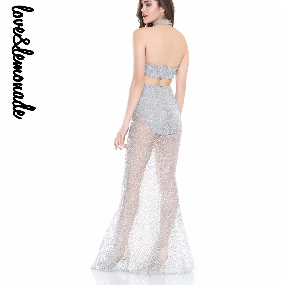 Женский костюм-двойка LOVE &amp LEMONADE серебристый костюм с блестками и модель TB 9812 |