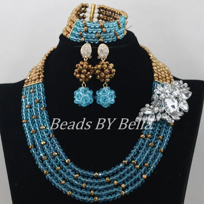 5 слоев ожерелье с красивыми небесно голубыми кристаллами нигерийская Свадебная
