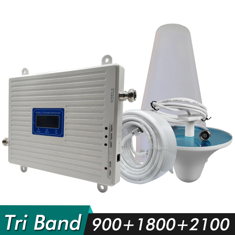65dB Gain Tri Band Booster GSM 900+DCS/LTE 1800+UMTS/WCDMA 2100 mhz Cell Phone Signal Repeater 2G 3G 4G Network Amplifier | Мобильные