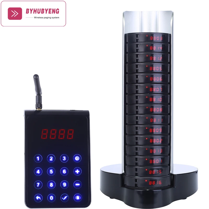 BYHUBYENG Wireless Queue Call Coaster Pager Slap-up System 15 pcs Pagers+1 Keypad CE FCC Distance 3000m Calling | Компьютеры и офис