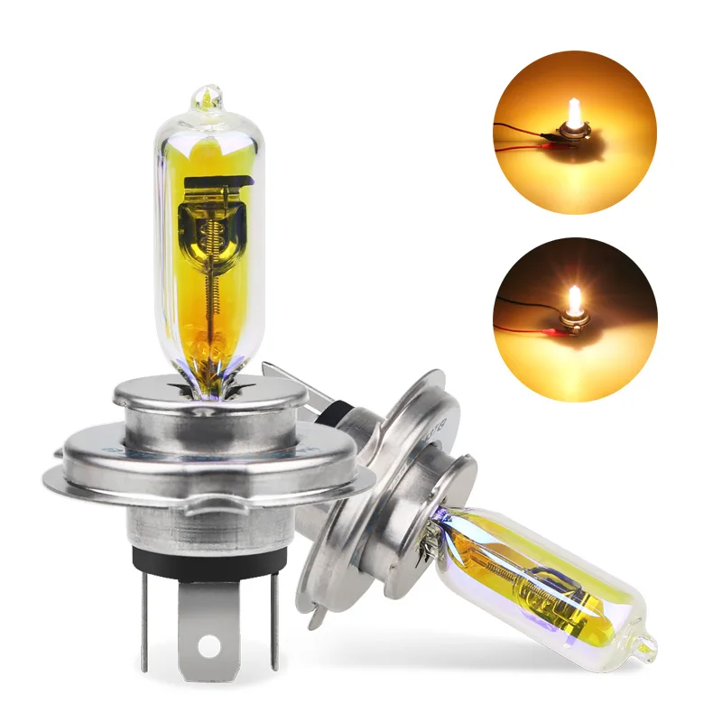 

FISHBERG 2pcs h4 Stainless Steel Base H4 Halogen Bulbs 12V 60/50W High/low beam 2300k Golden Yellow Headlight Fog lights Halogen