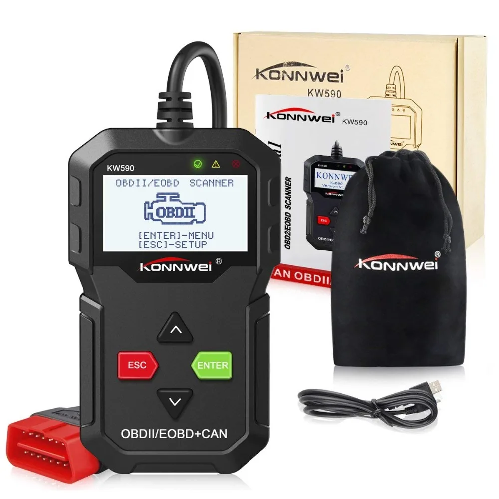

Автомобильный сканер KW590 OBD2, OBD 2, автомобильный диагностический инструмент, считыватель кодов, ODB2 сканер, португальский OBDII OBD 2 ODB PK ELM327 v1.5