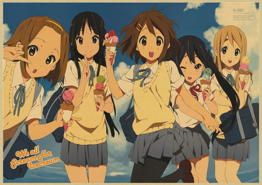 K-ON плакат из крафт-бумаги стикер стены японского аниме плакат из крафт-бумаги s домашний декор комнаты крафт-бумаги наклейки на стену