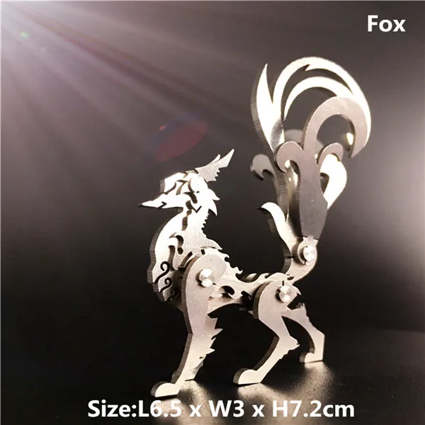 fox DIY сборные модели игрушки Коллекция рабочего стола для взрослых детей 3D металлическая модель Китайский Зодиак динозавры Западный Огненный Дракон - Цвет: fox