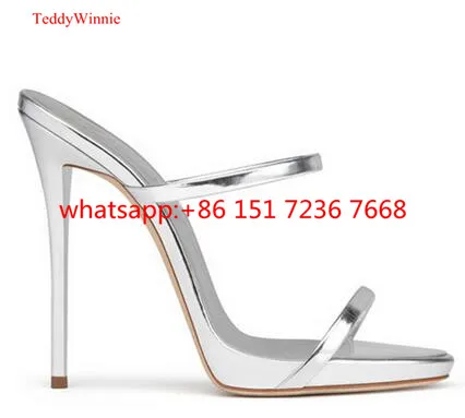 Новый Двумя Тонкими Ремешками Сандалии Тапочки Высокие Каблуки Золото Серебро