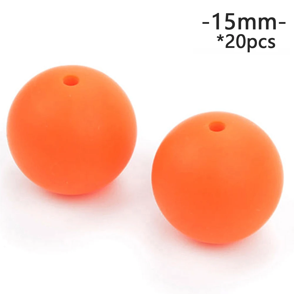 Orange LOFCA 15mm 20pcs/lot Silicone Loose Beads Safe Teether Round Baby Teething Beads DIY Chewable Colorful Teething For Infant - Цвет: Orange