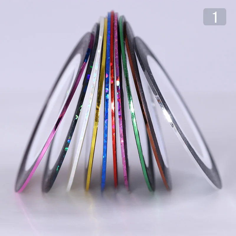 10 рулонов стикер ленты для ногтей 1 мм многоцветные клейкие инструменты