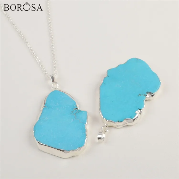 pendant in silver BOROSA Золотой/Серебряный цвет необычный Синий Бирюзовый говлит кулон с металлической цепочкой женское мужское ожерелье - Окраска металла: pendant in silver