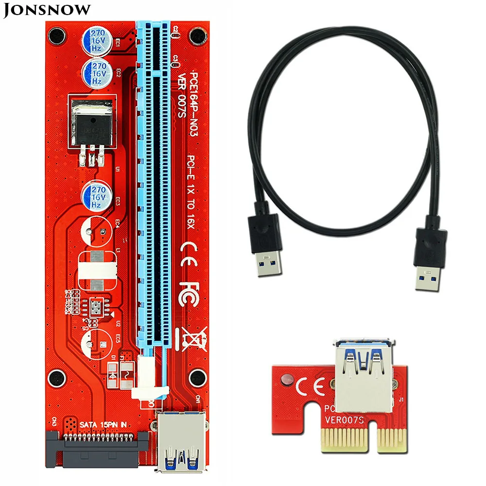 

OULLX 50 шт./лот VER 007S красный PCI-E 1X до 16X Райзер карта расширения PCI Express адаптер 15pin Профессиональный SATA источник питания