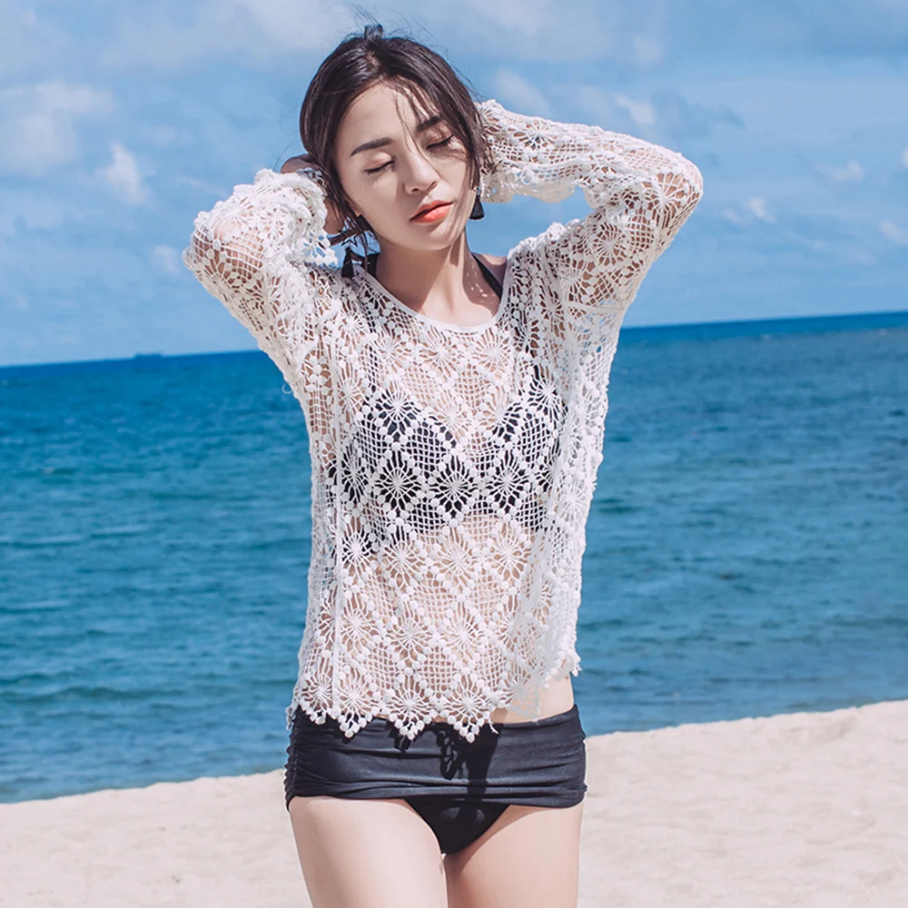 Janpanese купальники прикрыть сексуальный кружевные пляжные туники-топы кафтан