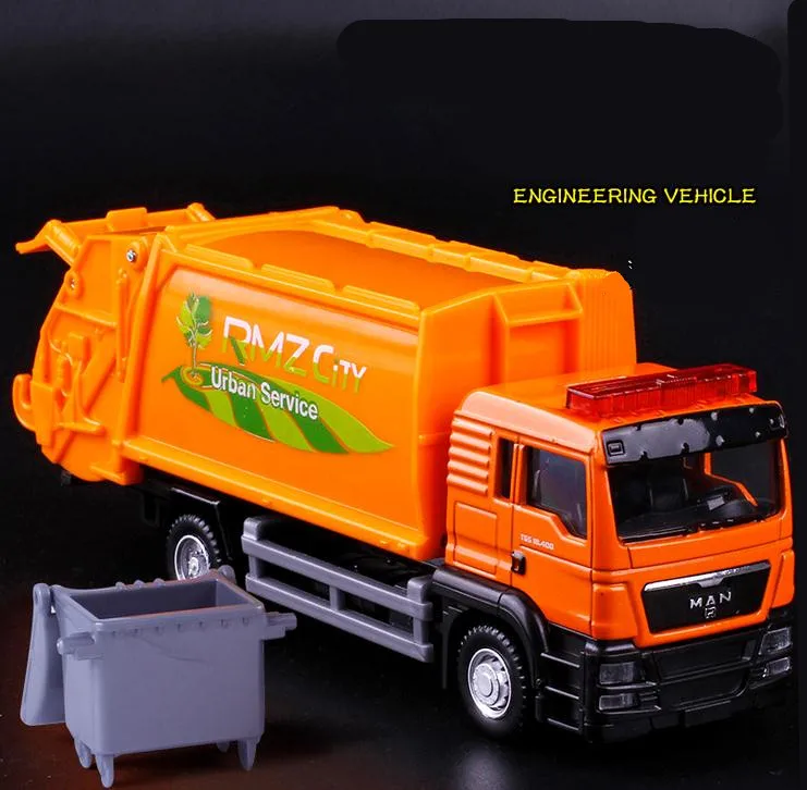 

Мусоровоз из сплава 1:64, Игрушечная модель с высокой симуляцией инженерной гигиены, детский игрушечный автомобиль, бесплатная доставка